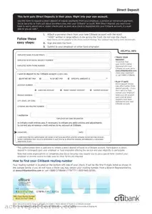 Free Citibank Direct Deposit PDF Template