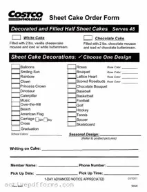 Free Costco cake order form PDF Template