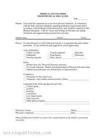 Free Excuse Physical Education PDF Template
