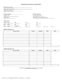 Free High School Transcript PDF Template