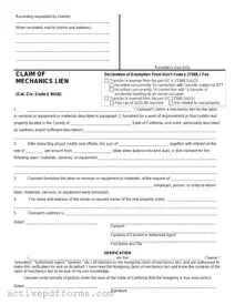 Free Mechanics Lien California PDF Template