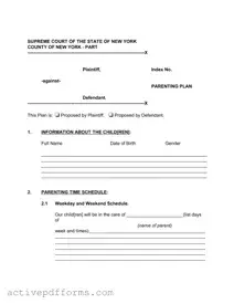 Free New York Parenting Plan PDF Template