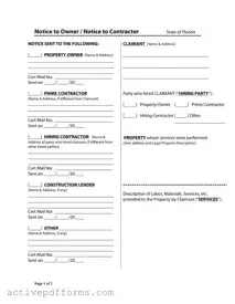 Free Notice Owner Florida PDF Template