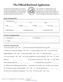 Free Boyfriend application form PDF Template