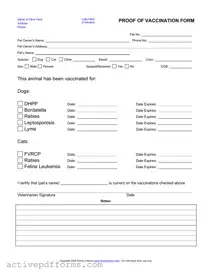 Free Proof Of Vaccination Dog PDF Template
