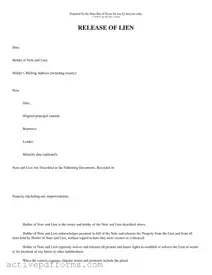 Free Release Of Lien Texas PDF Template