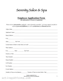 Free Salon Application PDF Template