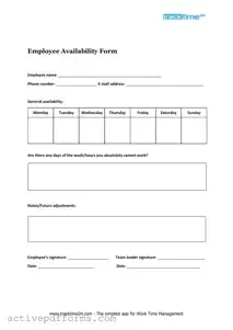 Free Employee Availability PDF Template