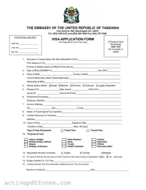 Free Tanzania Visa Applicaiton PDF Template