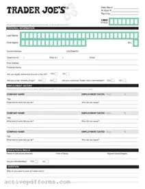 Free Trader Joe's application PDF Template