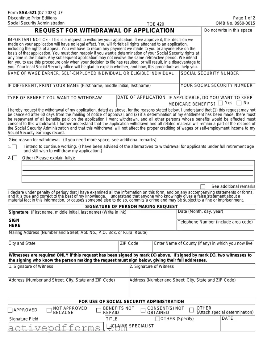 Free Social Security Ssa 521 PDF Template