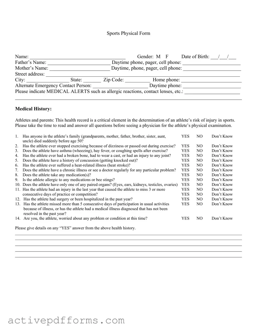 Free Sports Physical PDF Template