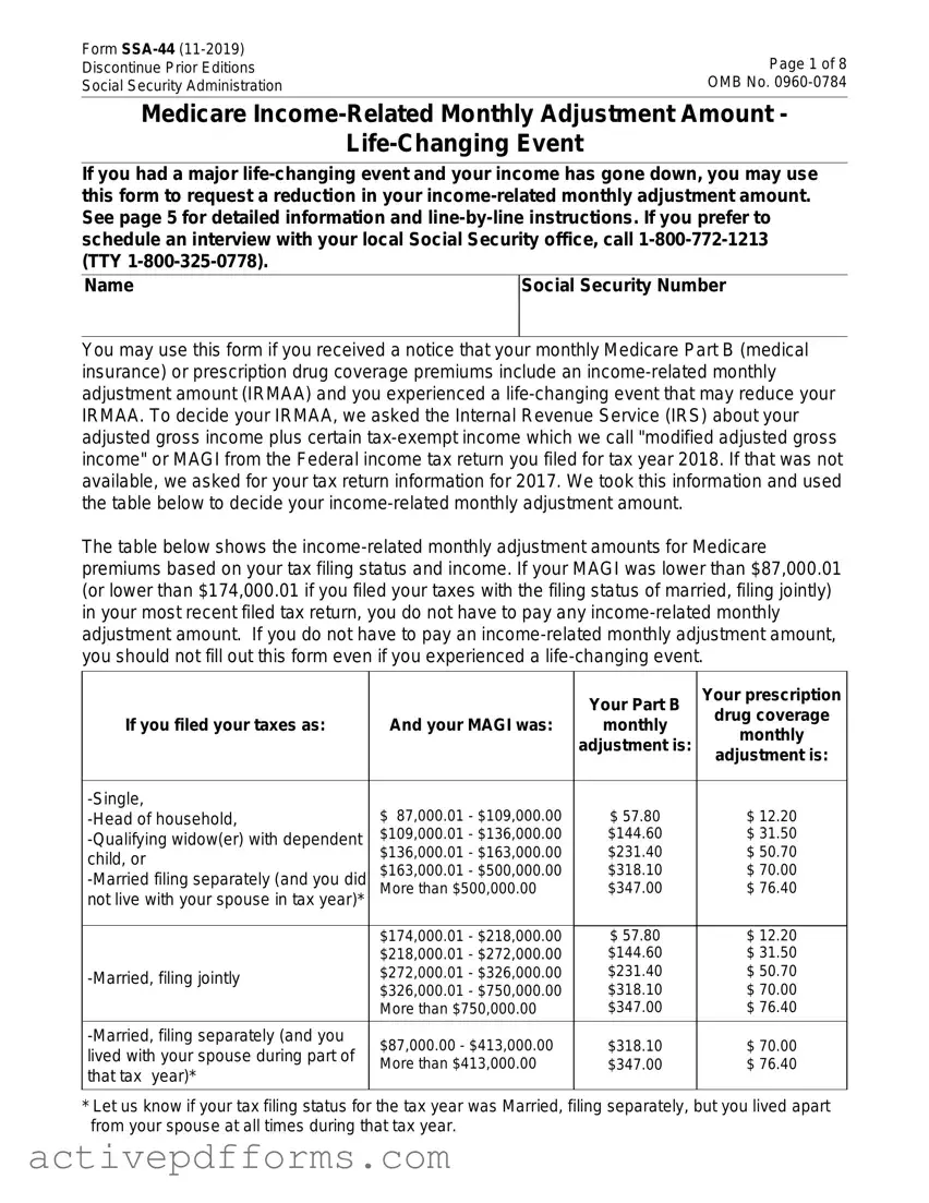 Free SSA SSA-44 PDF Template