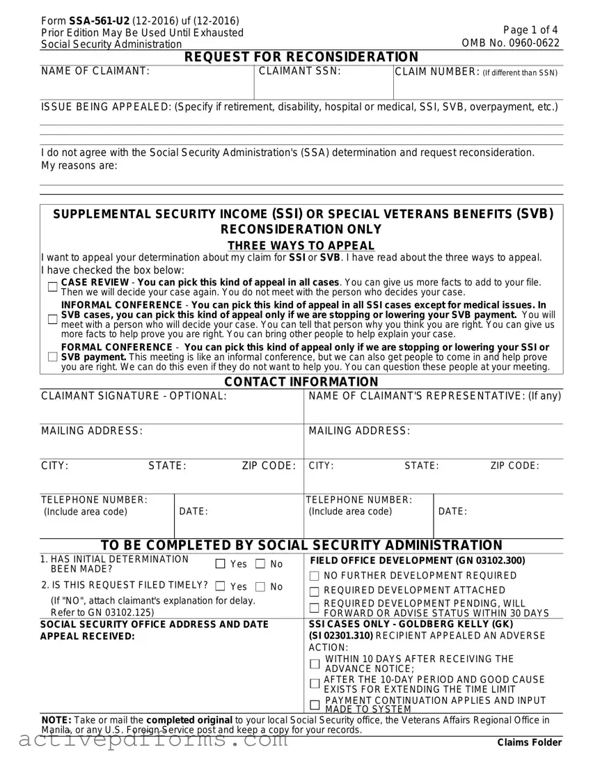 Free SSA SSA-561-U2 PDF Template