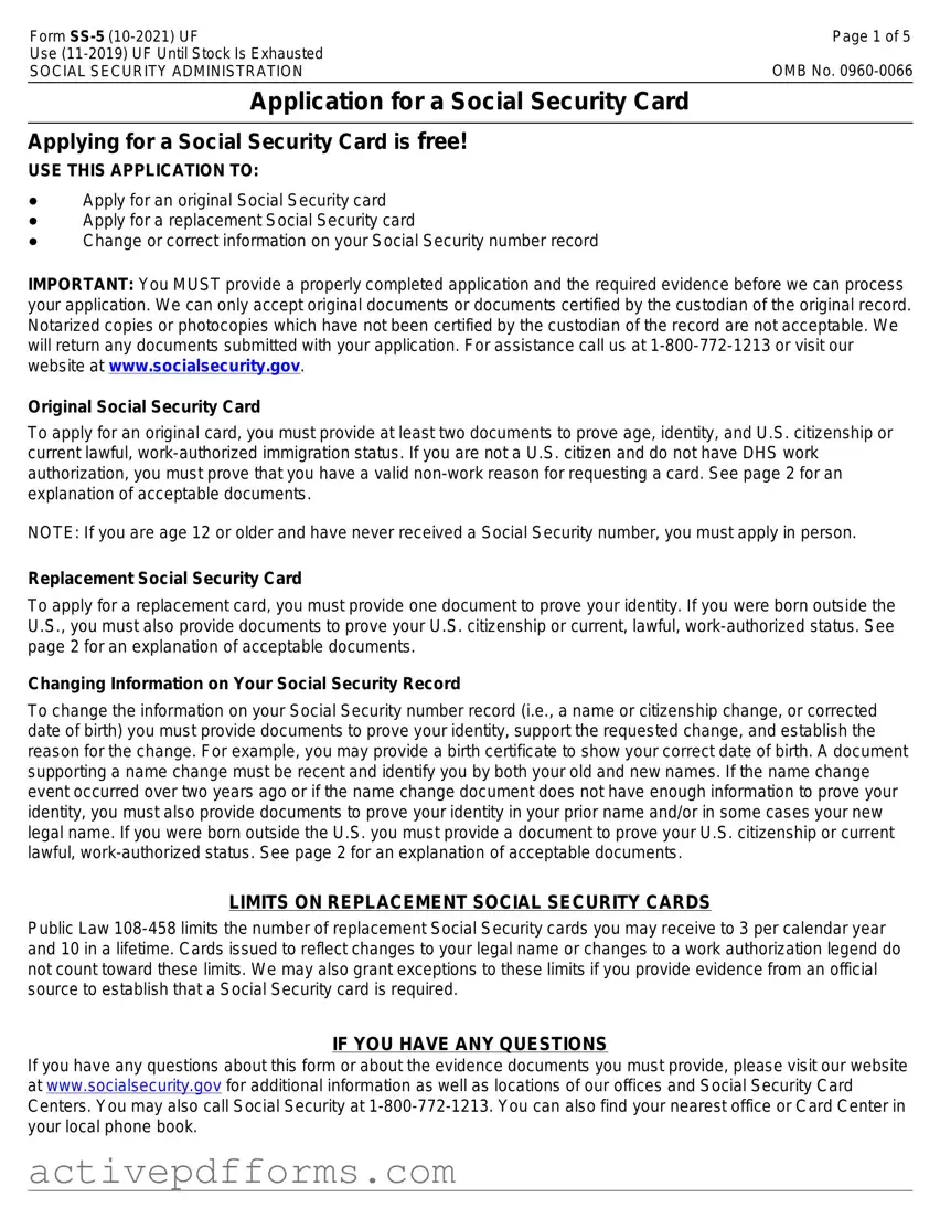 Free SSA SS-5 PDF Template
