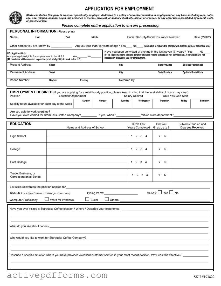 Free Starbucks Application PDF Template