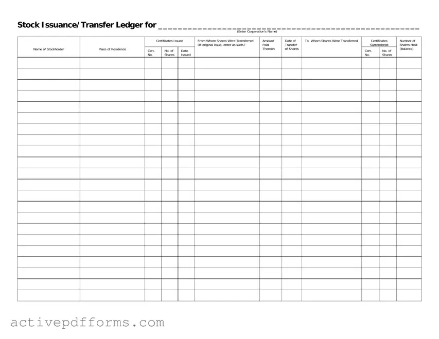 Free Stock Transfer Ledger PDF Template