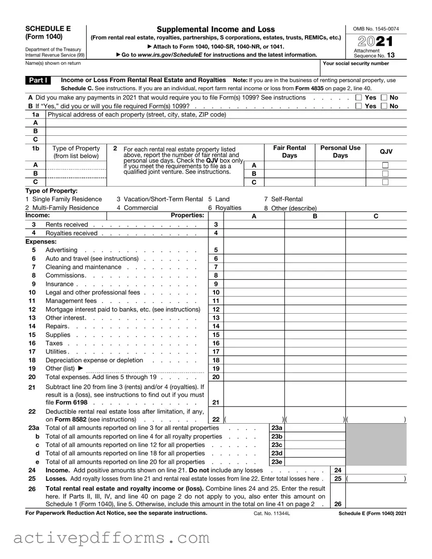Free IRS Schedule E 1040 PDF Template