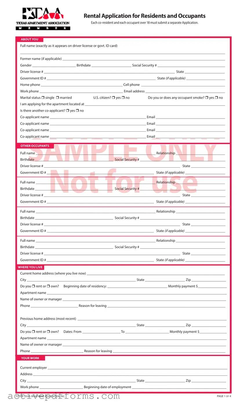 Free Taa Rental Application PDF Template