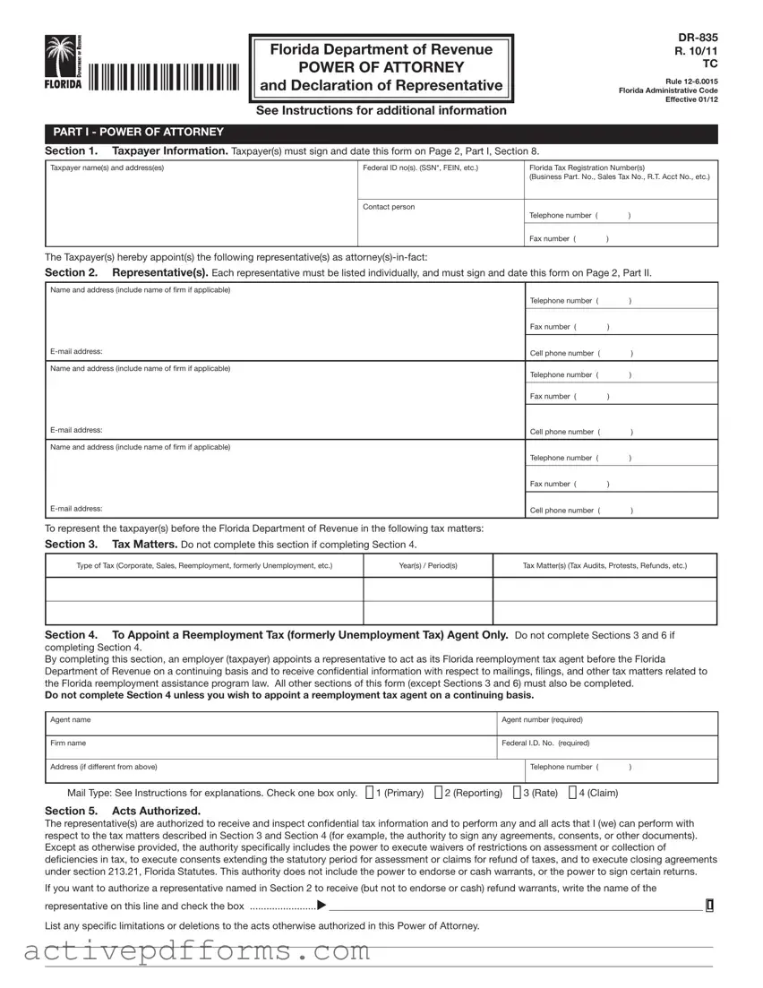Free Tax POA dr 835 PDF Template