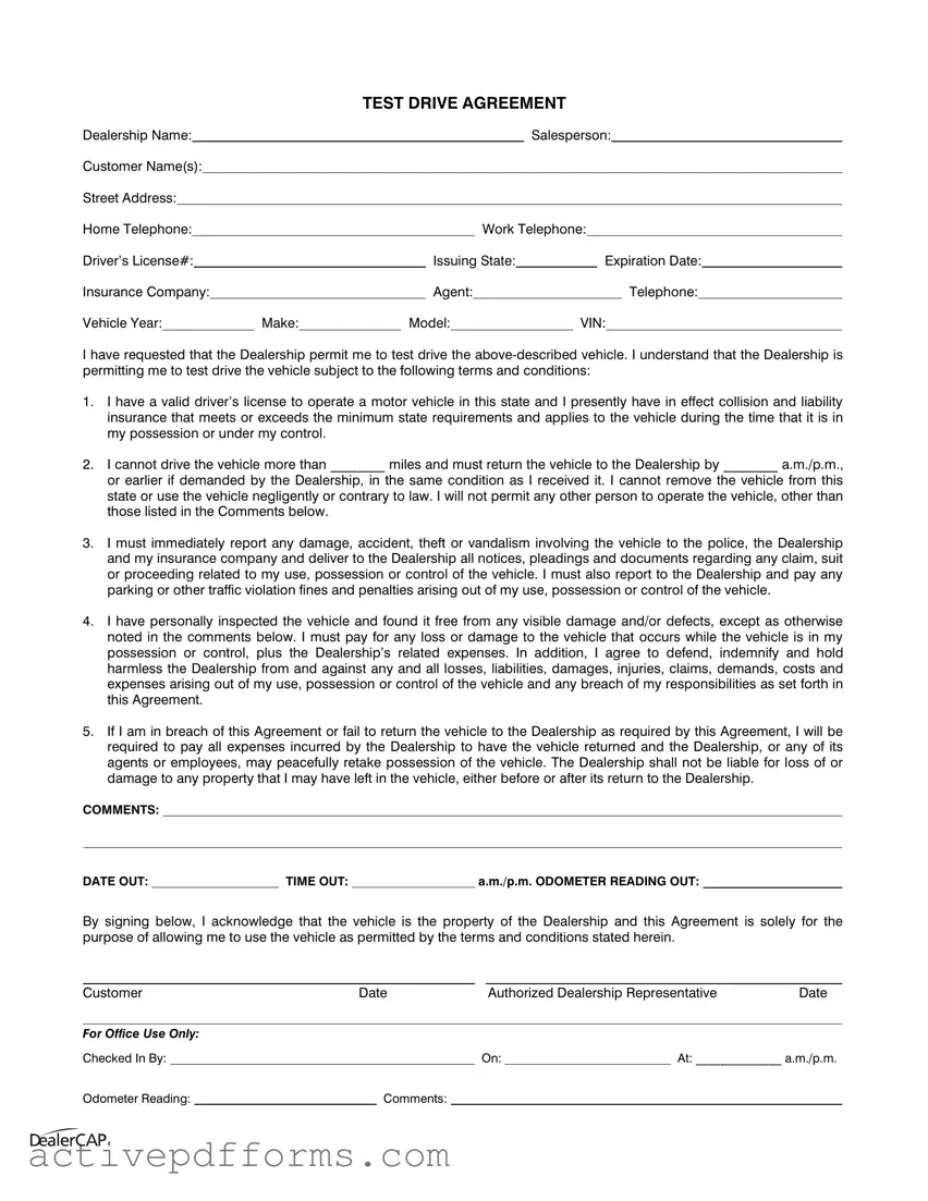 Free Test Drive PDF Template