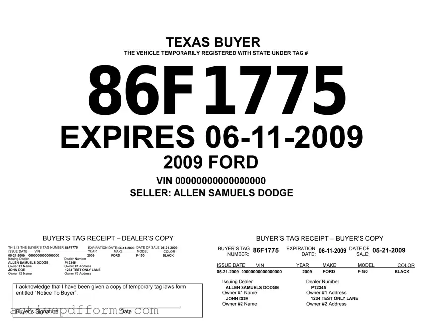 Free Texas Temporary Tag PDF Template
