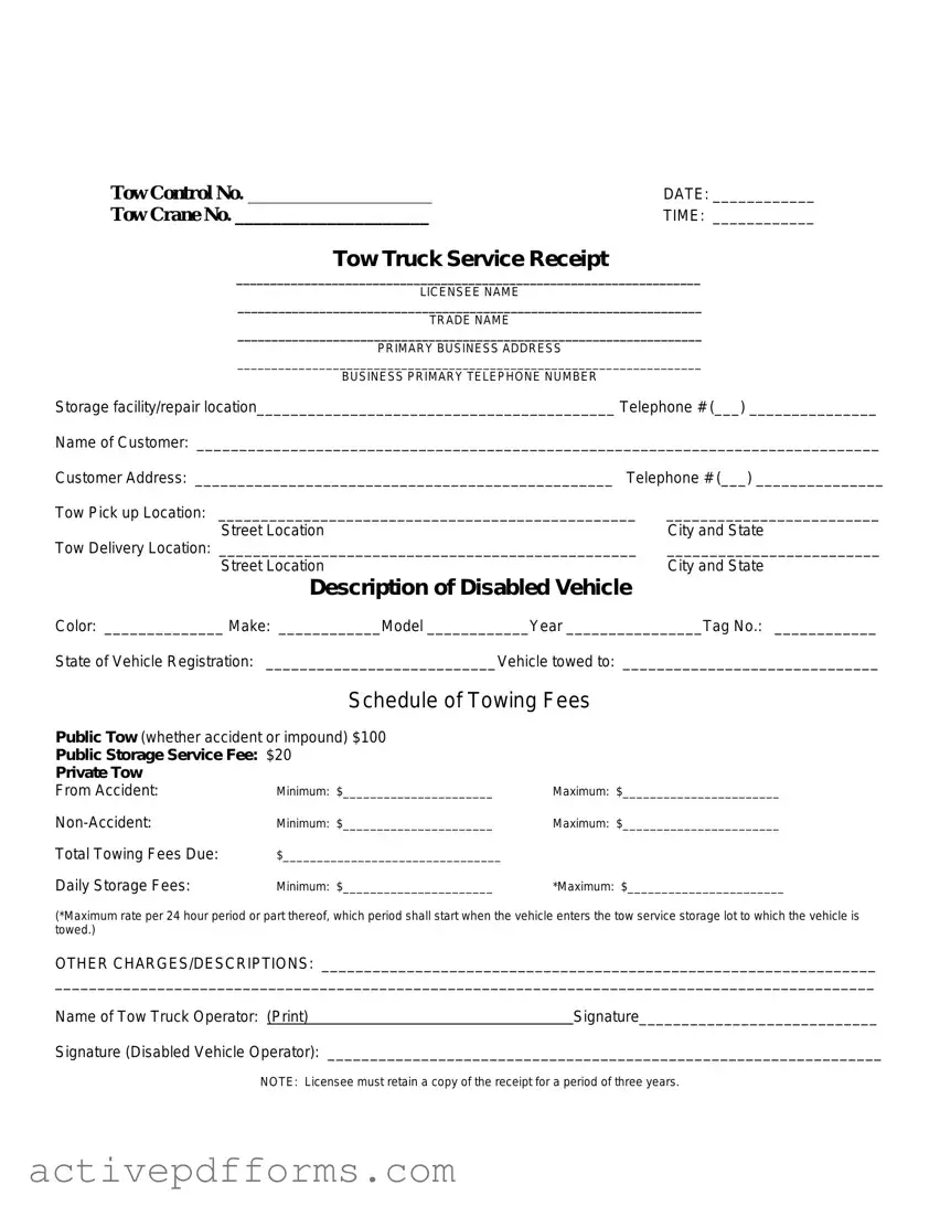 Free Tow Truck Receipt PDF Template