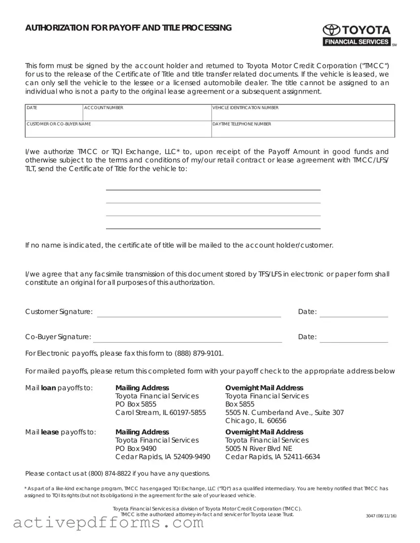 Free Toyota Finacial Payoff PDF Template