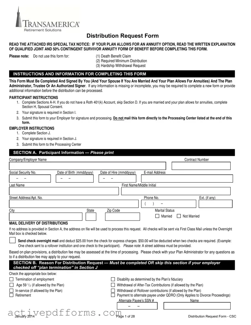 Free Transamerica 401K Withdrawal PDF Template