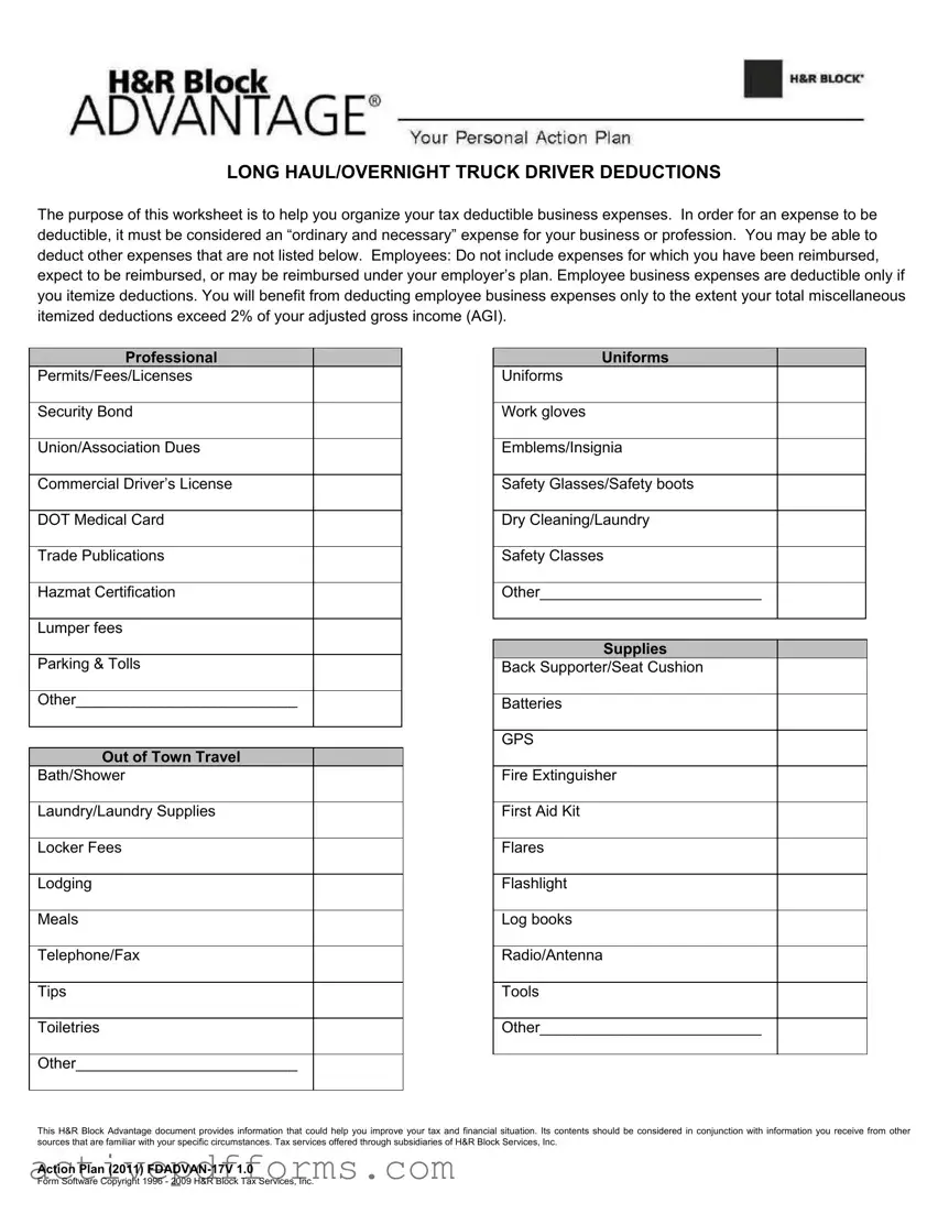 Free Truck Driver Expenses Worksheet PDF Template