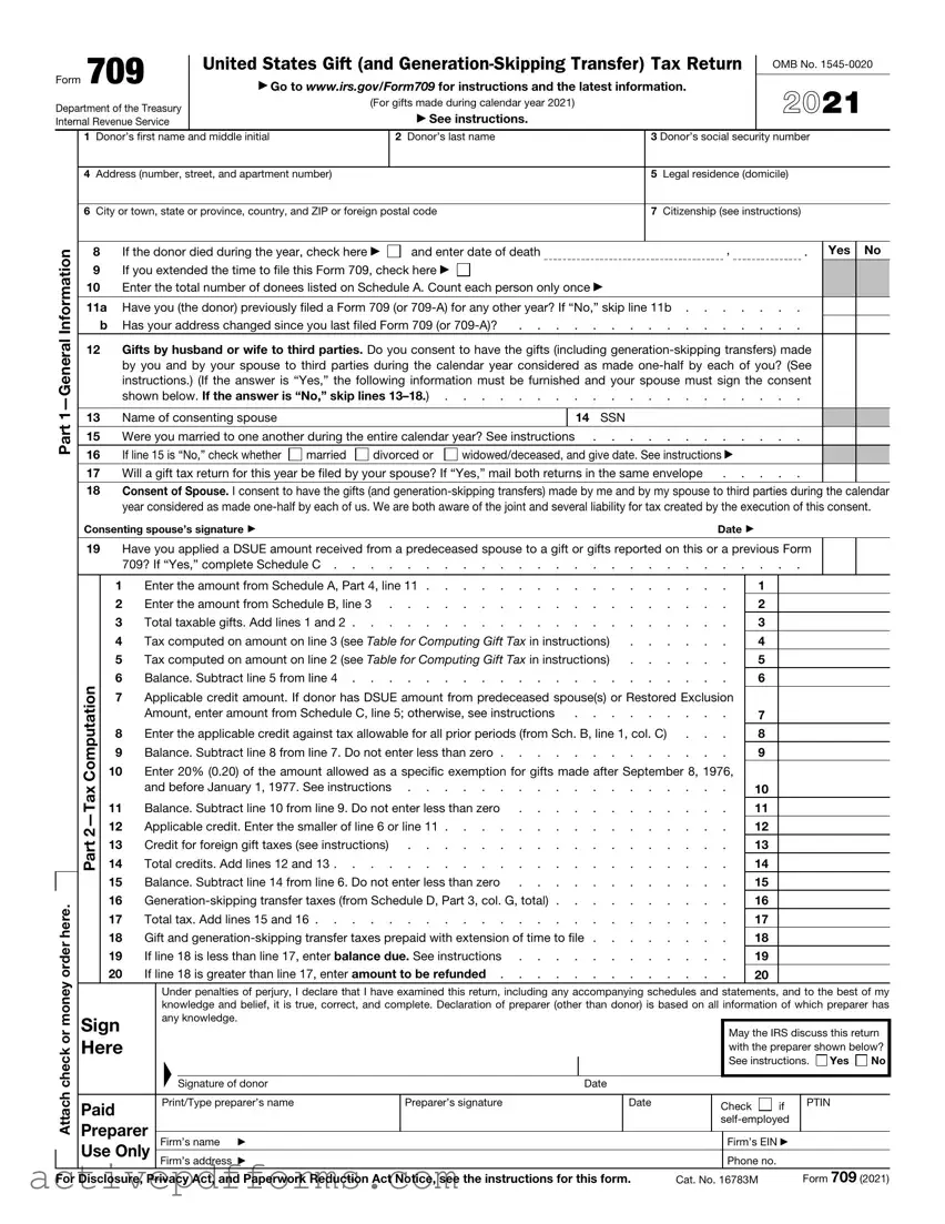 Free IRS 709 PDF Template