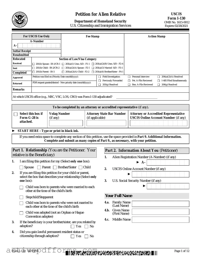 Free USCIS I-130 PDF Template