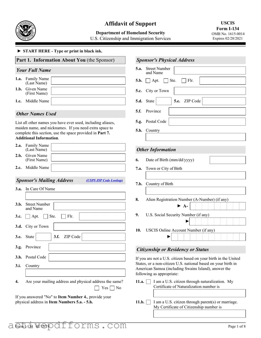 Free USCIS I-134 PDF Template