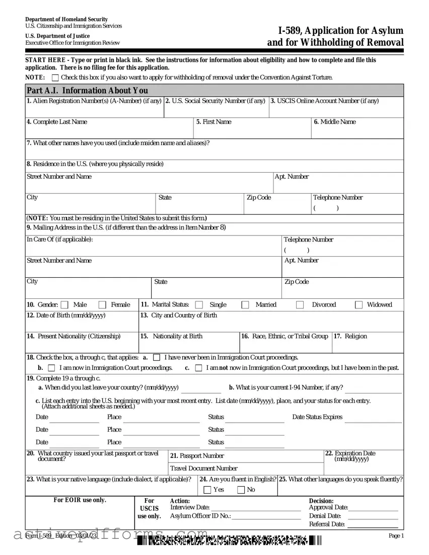 Free USCIS I-589 PDF Template