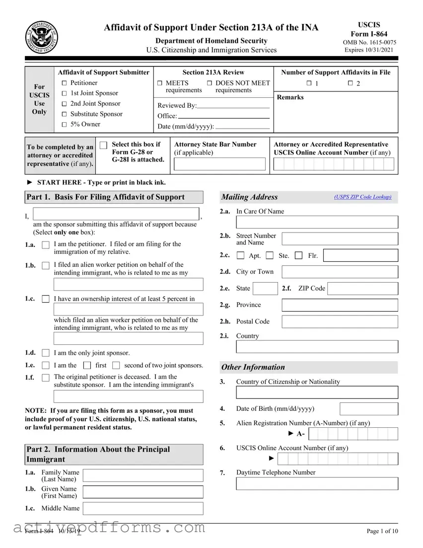 Free USCIS I-864 PDF Template