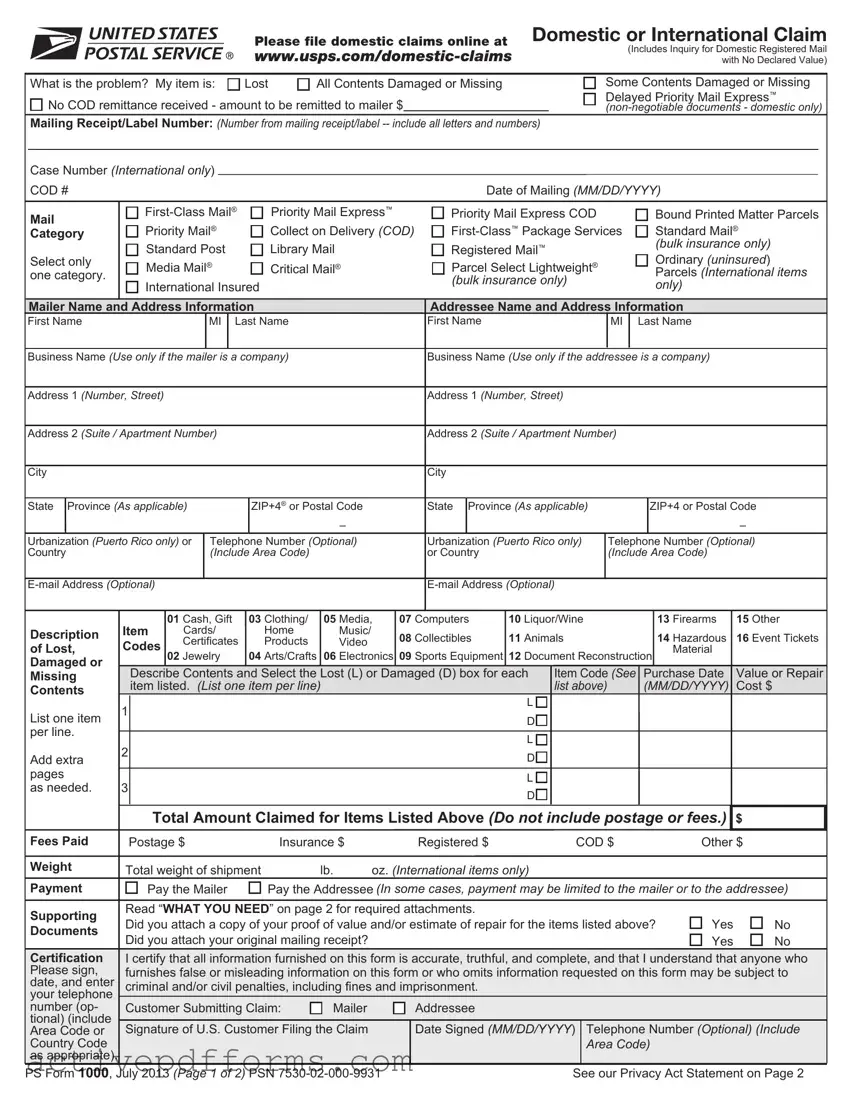 Free Usps Domestic Claim PDF Template