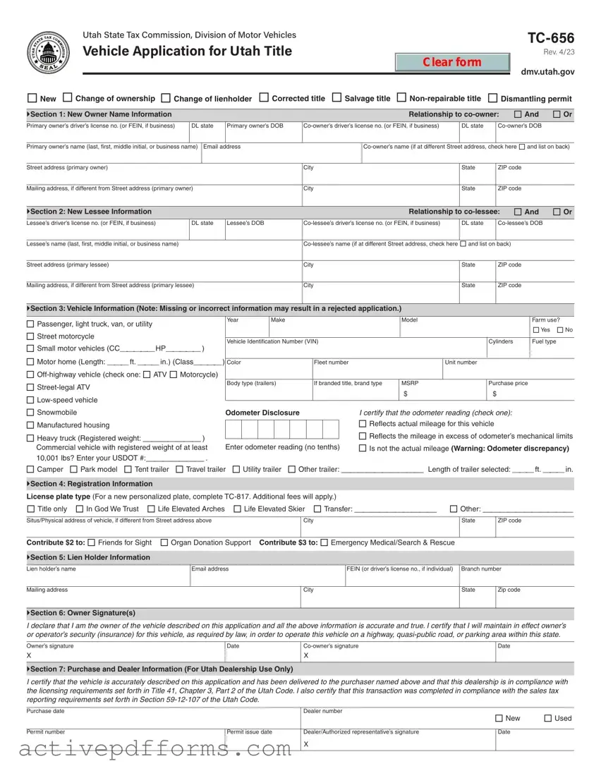 Free Utah Dmv Tc 656 PDF Template