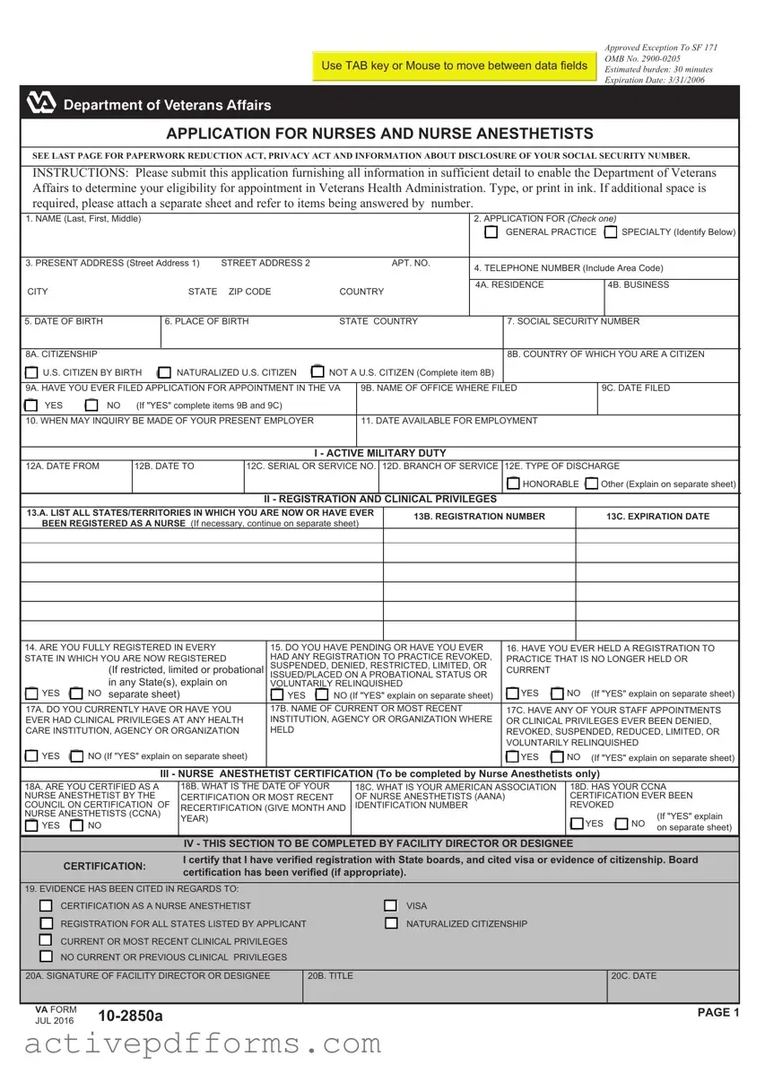 Free VA 10-2850a PDF Template