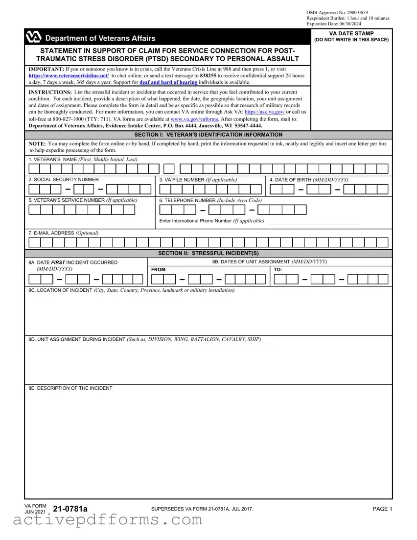 Free Va 21 0781A PDF Template