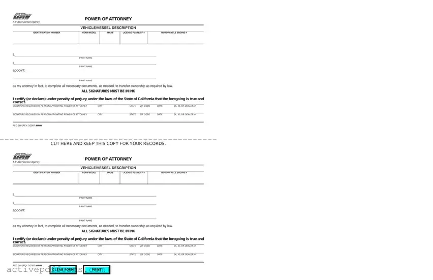 Free Vehicle POA REG 260 PDF Template