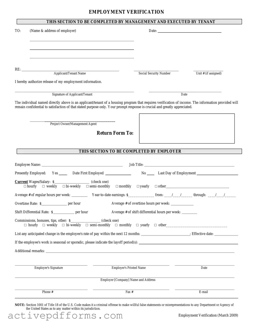 Free Employment verification form PDF Template