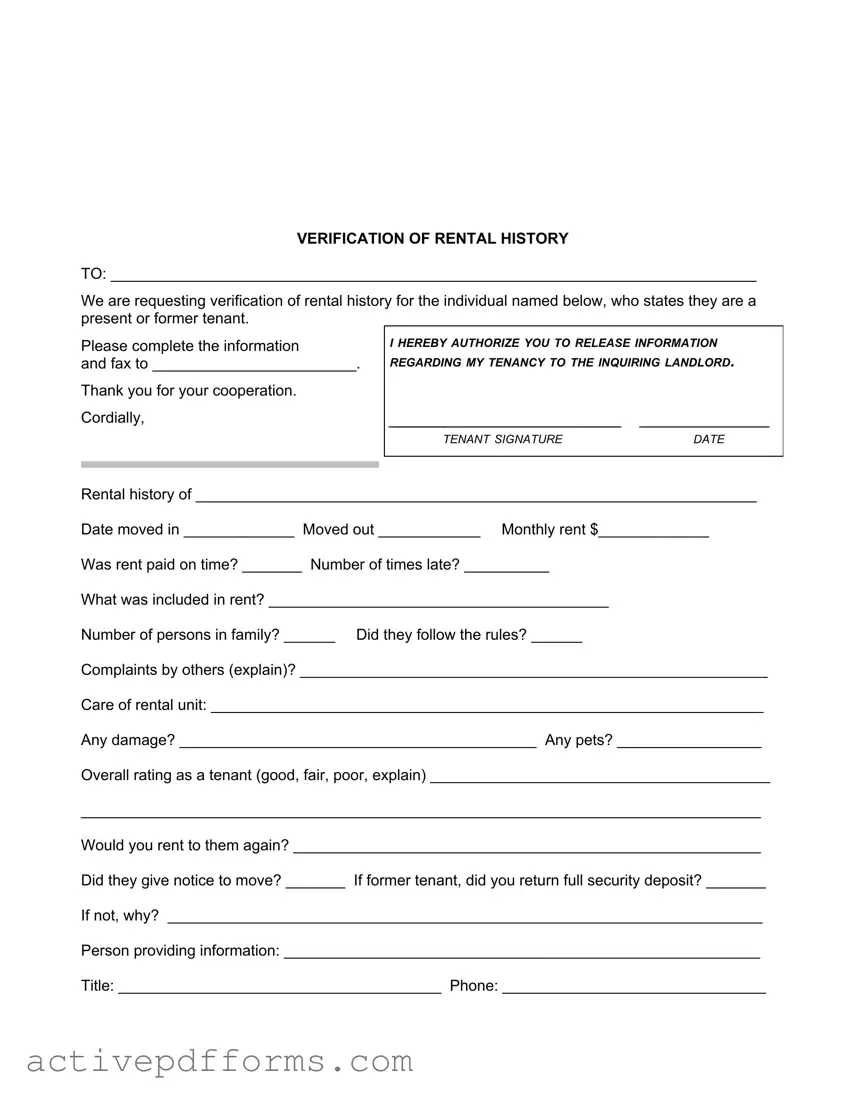 Free Verification Rental PDF Template