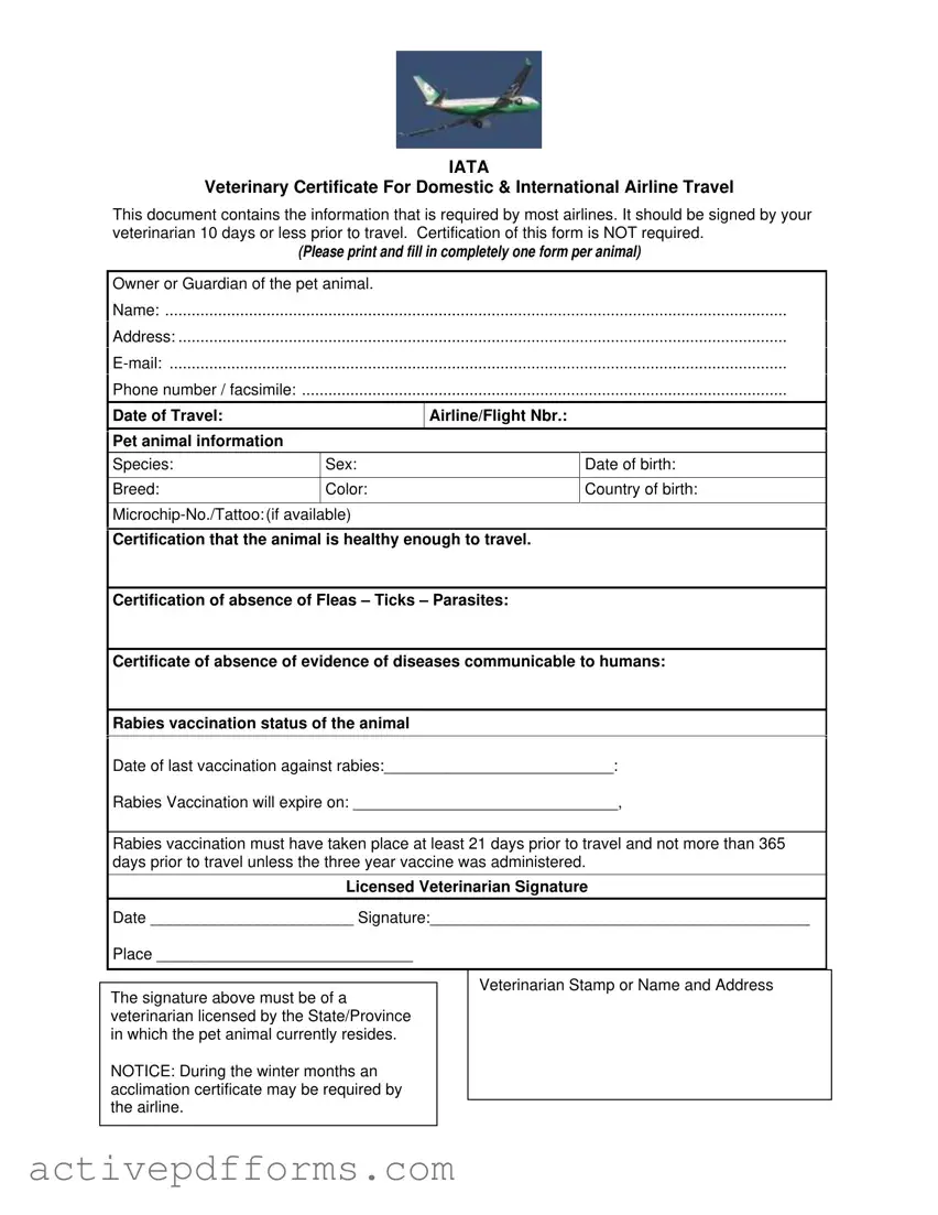Free Veterinary Certificate Travel PDF Template