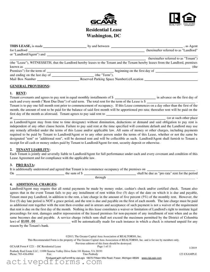 Free Washington Dc Residential Lease Agreement PDF Template