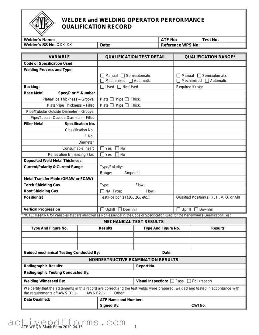 Free Welder Performance Qualification Record PDF Template