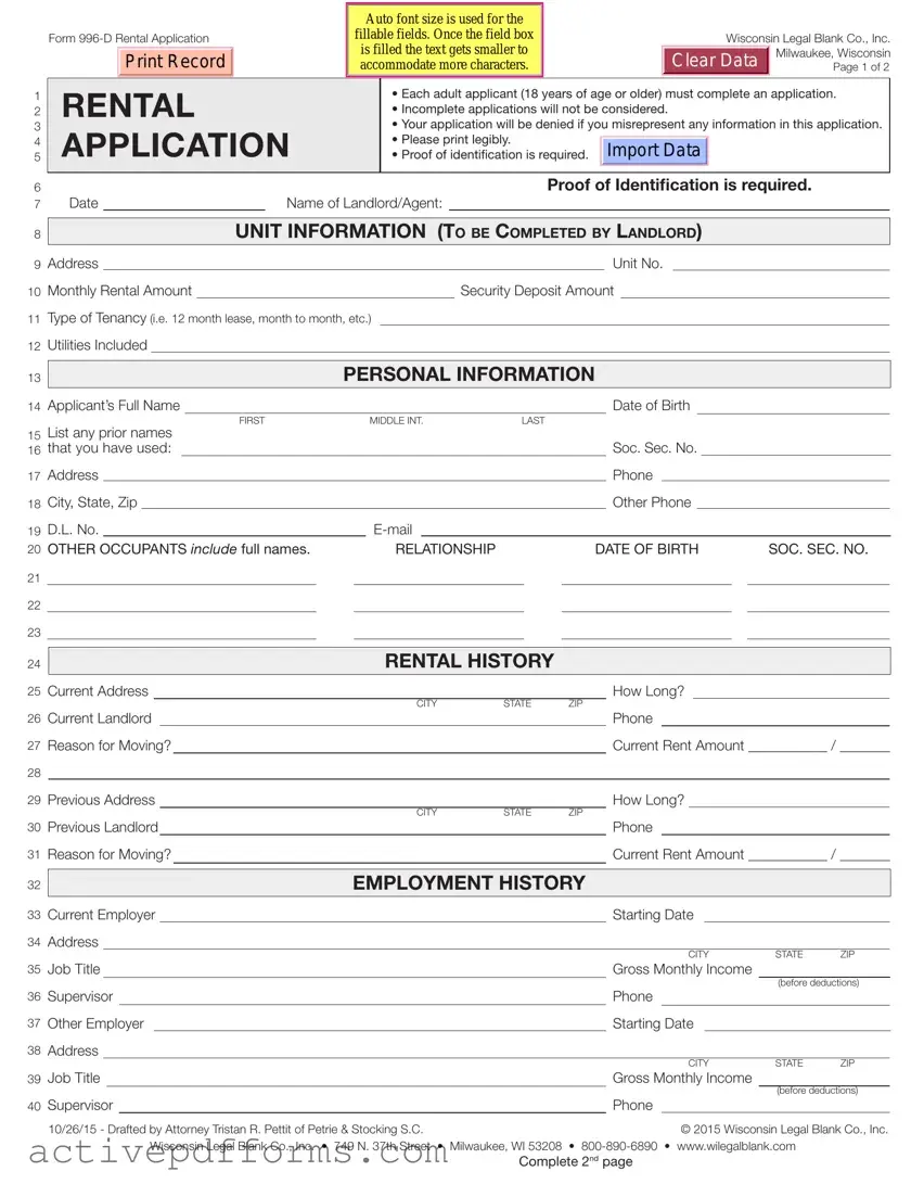 Free Wisconsin Rental Application PDF Template
