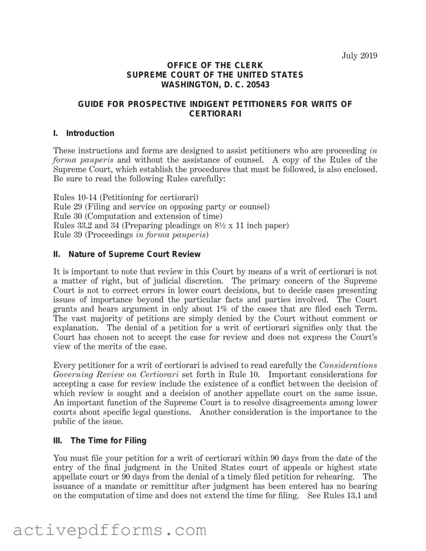 Free Writ Of Certiorari PDF Template