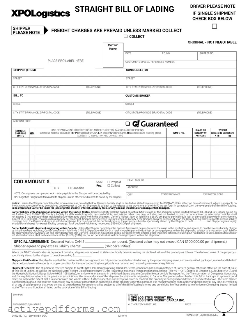 Free Xpo Logistics Bill Of Lading PDF Template