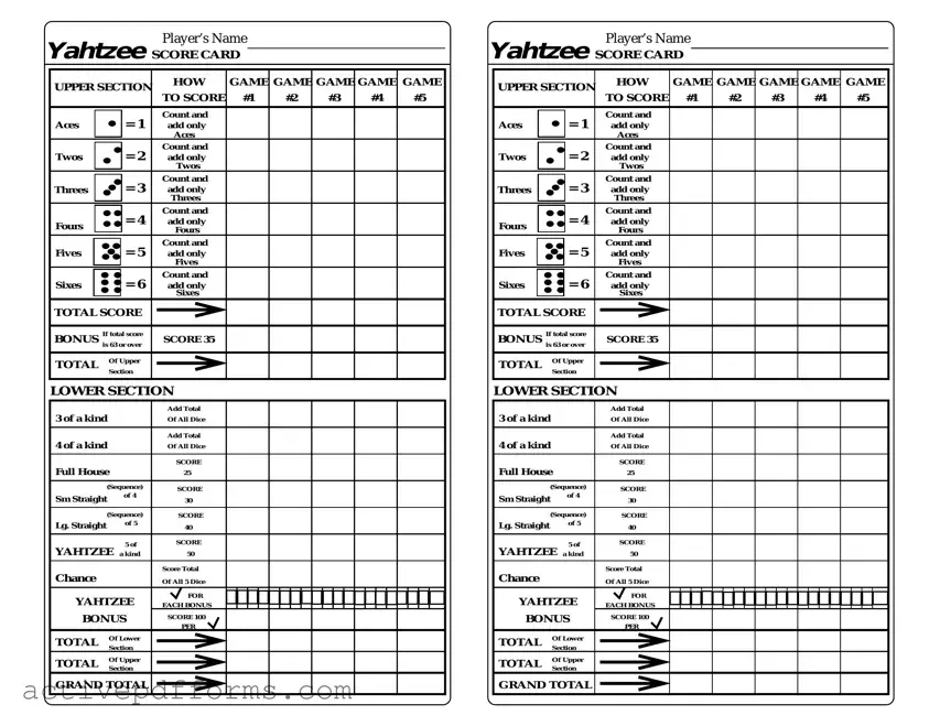 Free Yahtzee Score Card PDF Template